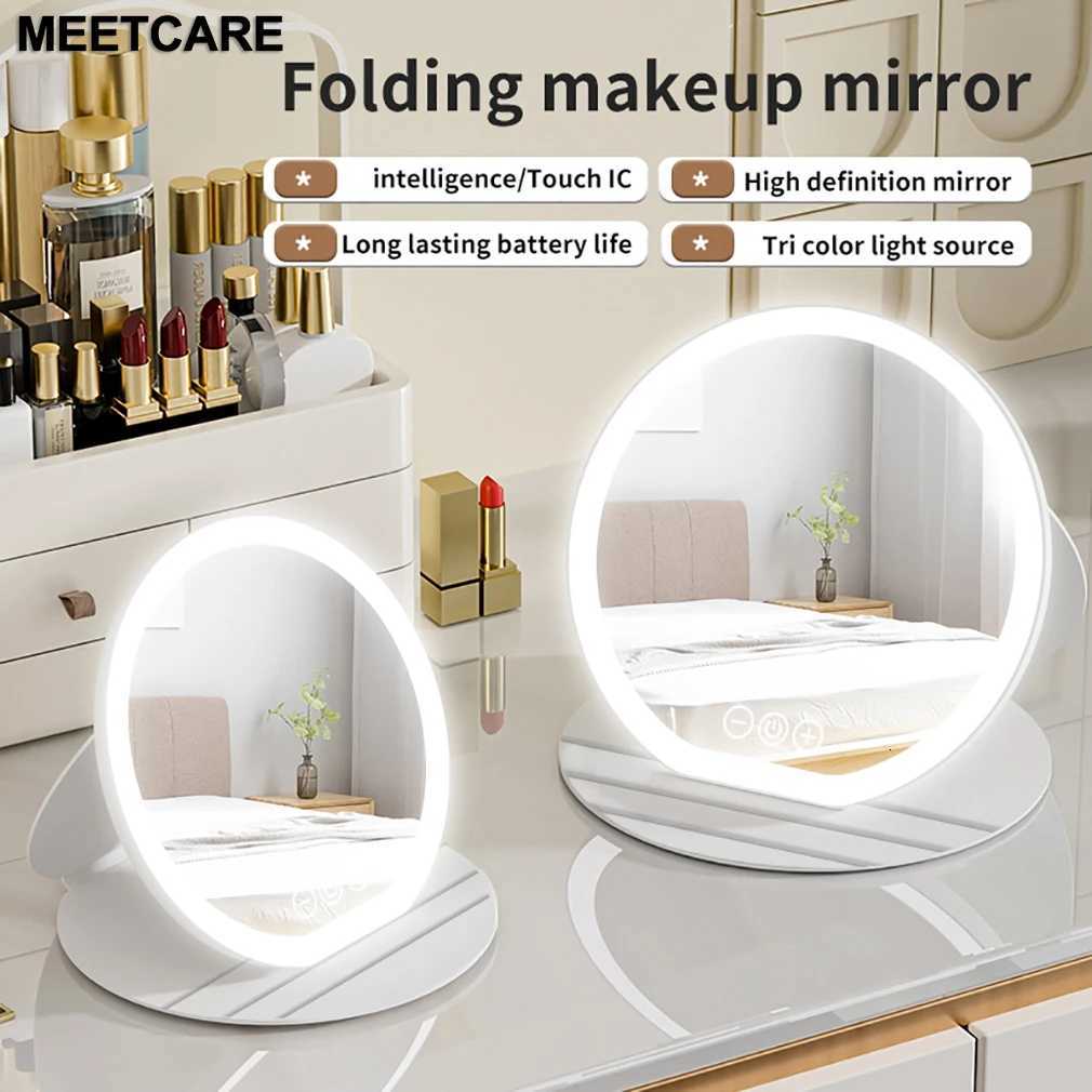 3 Color LED Makeup Mirror 866 728inch with Dimmable Touch Screen Fold Adust Cosmetic Mirrors Type C Tabletop Travel Home M251122