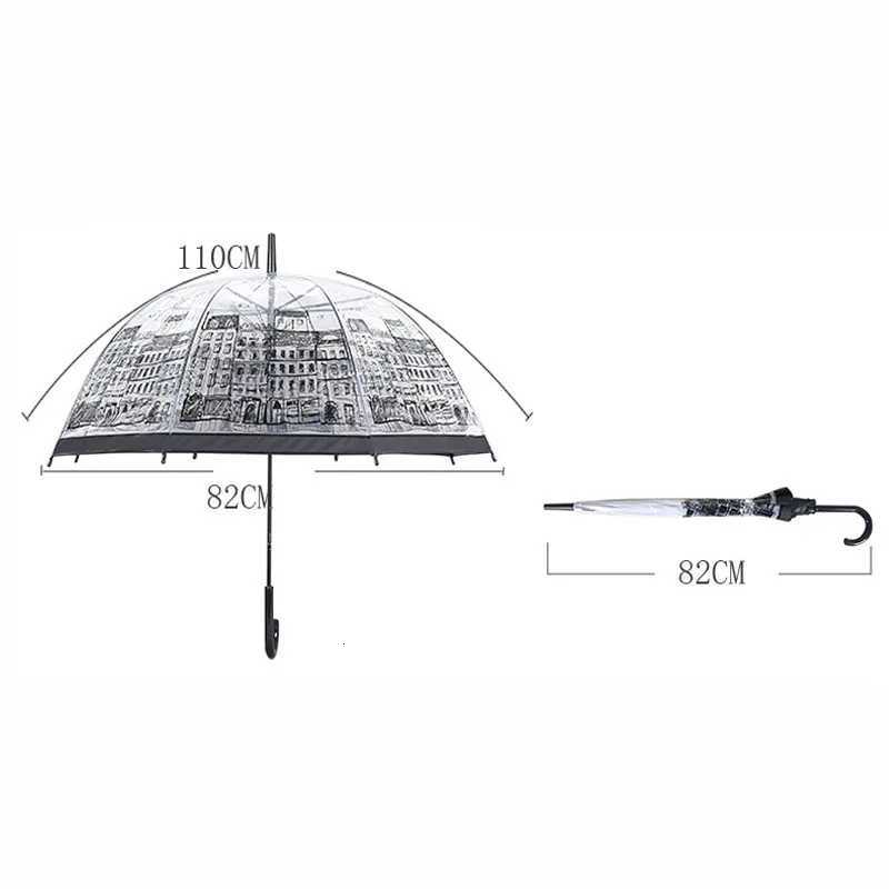 Women Transparent Clear Umbrellas House Building Outdoor Lady Girl Mushroom Umbrella With Long Handle Large Colorful UmbrellaM251122