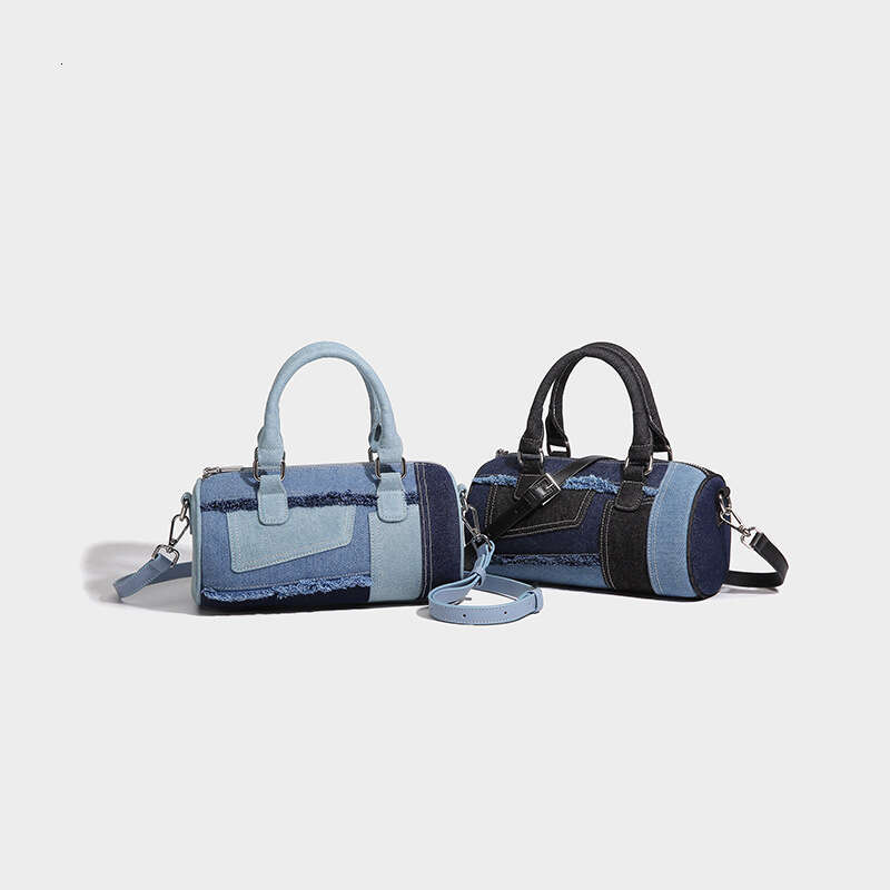 Designer Women's Bags Designer Featuring A Niche Design And Patchwork Denim Crossbody Bowling Bag, The Summer New Versatile Boston Pillow Bag
