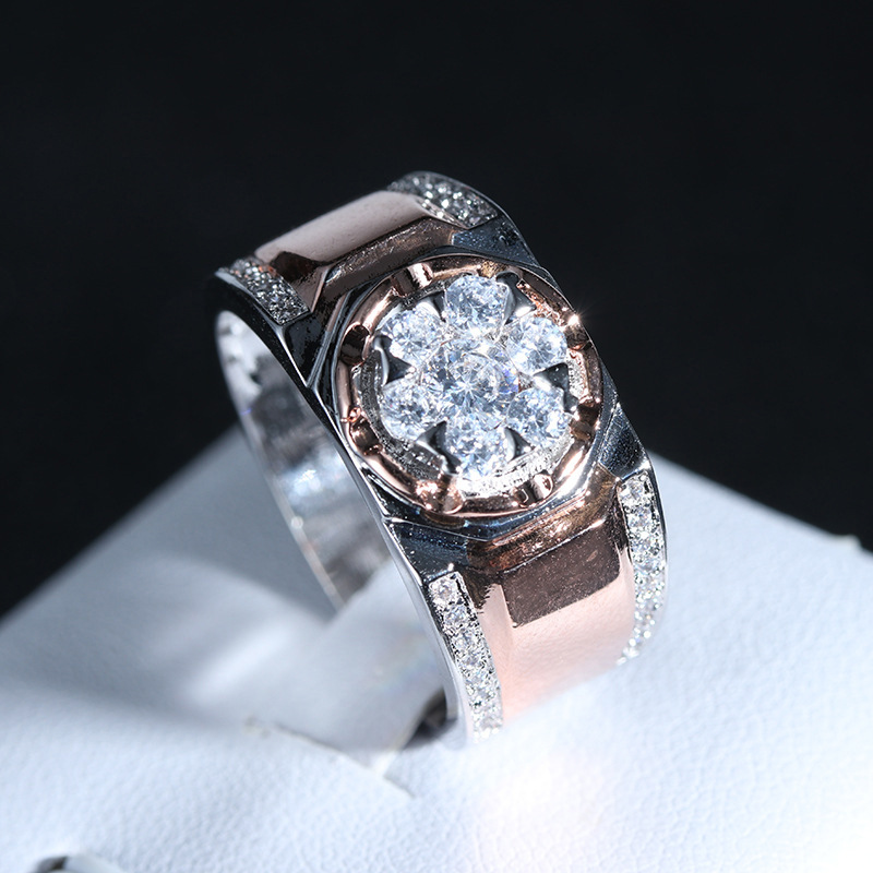 Stylish Bi-Colored Diamond-Inlaid Mens Band for Weddings