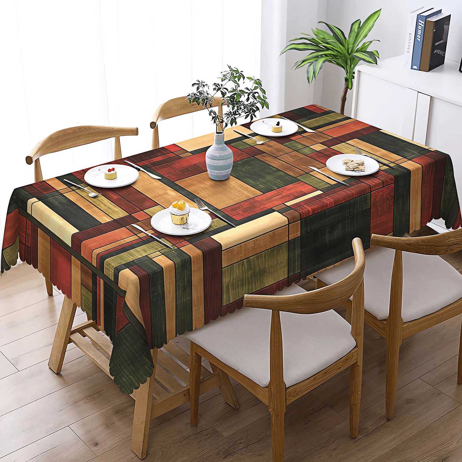 1 Piece of Retro MultiColorS tripesa ndC heckeredP rintedT ablecloth5 S izesA vailablew ithE legantE dgeE mbossedS u itablefo rCi ncoDe Ma C251122