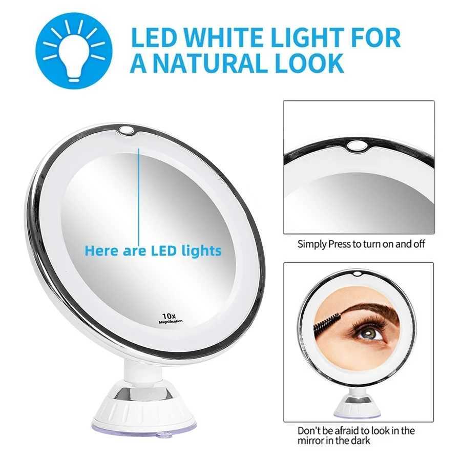 10X Magnifying Makeup Mirror with LED Light Adjustable HD Vanity Mirror 360 Degree Rotatable Bedroom Bathroom Cosmetic Mirror M251122