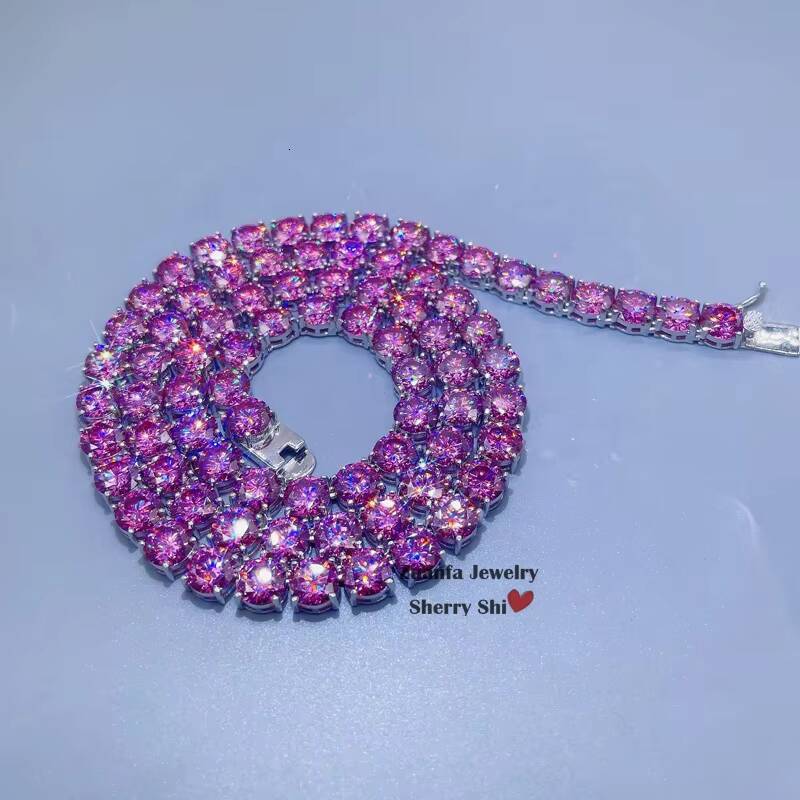Pass Diamond Tester White Gold 925 Solid Silver 4mm GRA pink Moissanite Tennis Chain