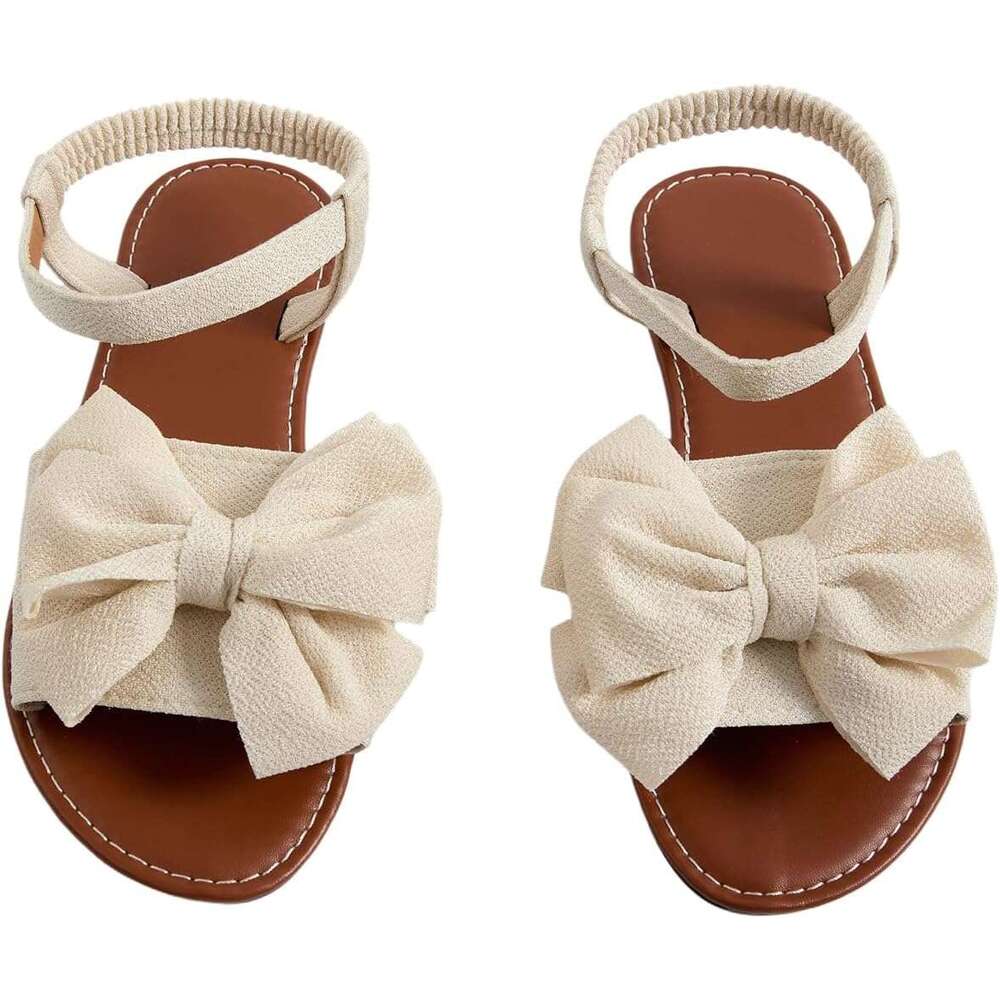 DHGadgets Women's Coquette Bowknot Ankle Strap Leather Holiday Beach Flat Sandals