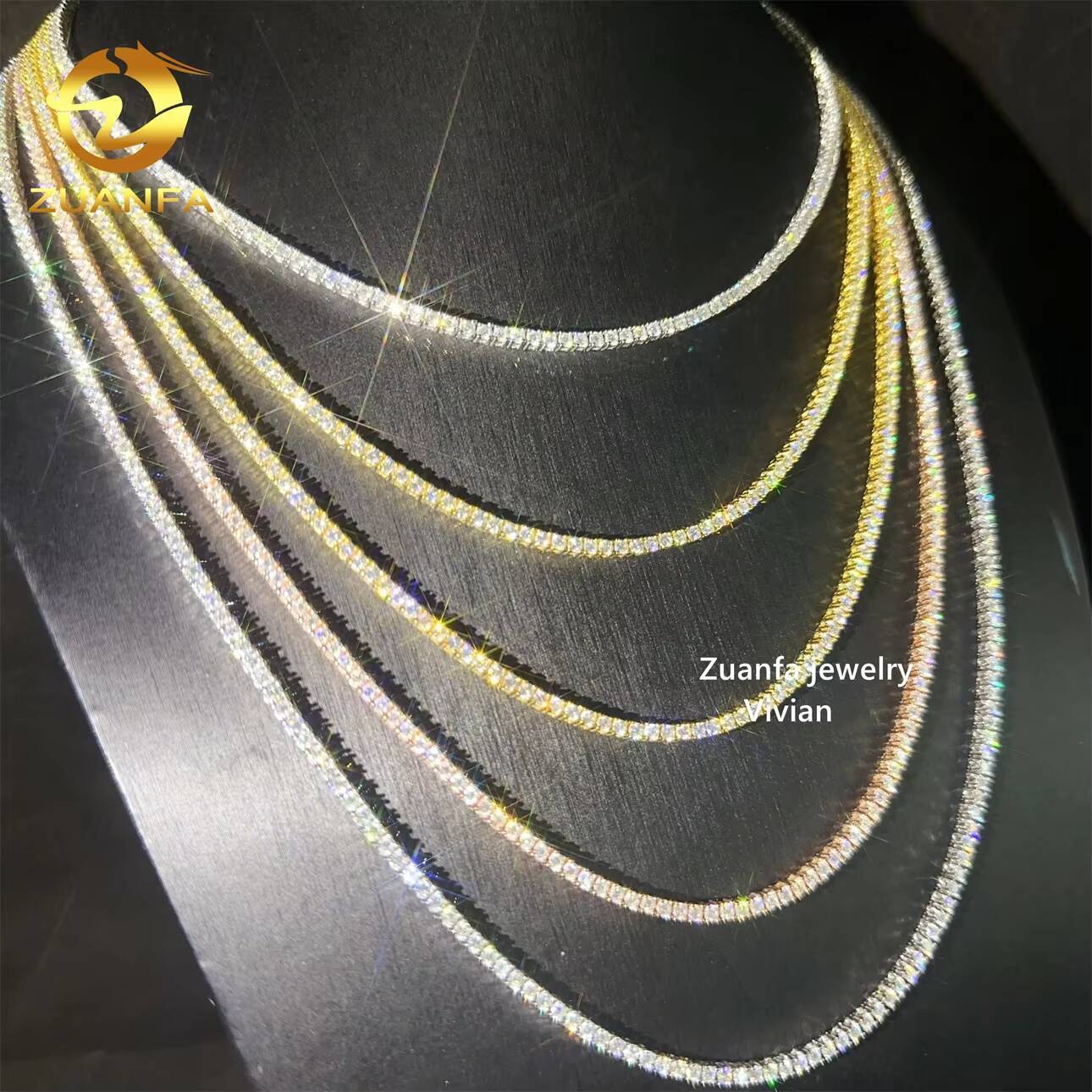 2mm VVS Moissanite 925 Sterling Silver Tennis Bracelet Hip Hop Lab Diamond Jewelry Passes Diamond Tester Tennis Chain Necklace