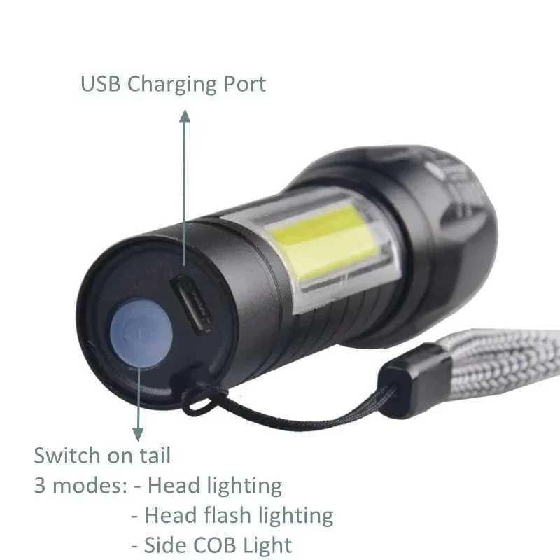 Mini Small Pocket LED Flashlight USB Rechargeable High Lumens Bright Powerful EDC Handheld Portable Zoomable Flash Lights C251122