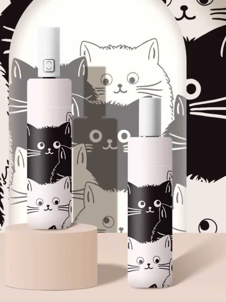 Black and white cat auto umbrella for sun and rain cute portable sunshade with UV protection black rubber folding sun umbrellaM251122