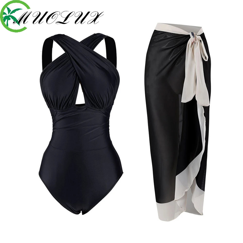 Womens swimsuit womens retro onepiece bikini set holiday beach solid dress summer plus size 250422