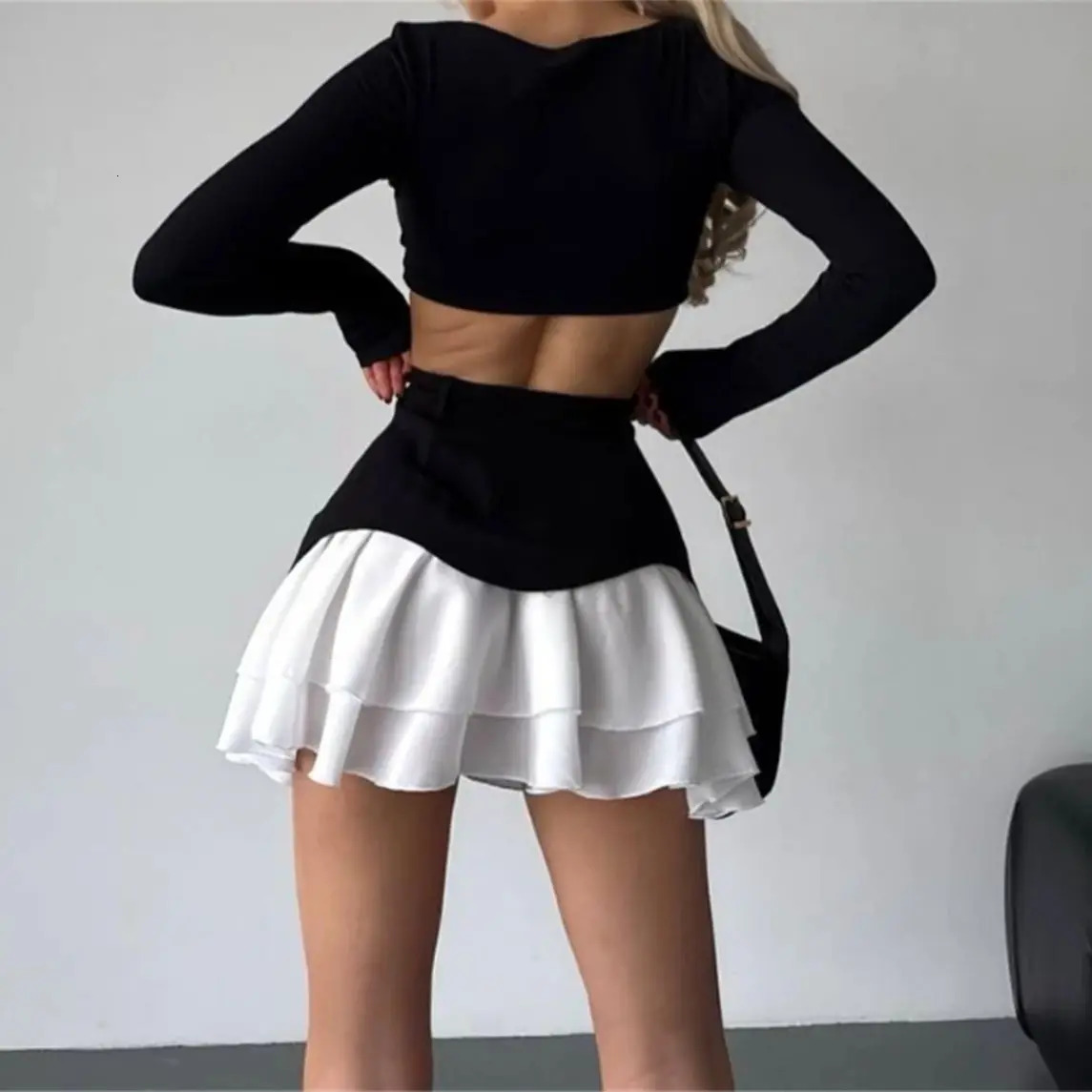 Womens Aline Ruffle Skiing SpringSummer Y2K Cake Skirt High Waist Sexy Party Clothing Leisure Street 250422