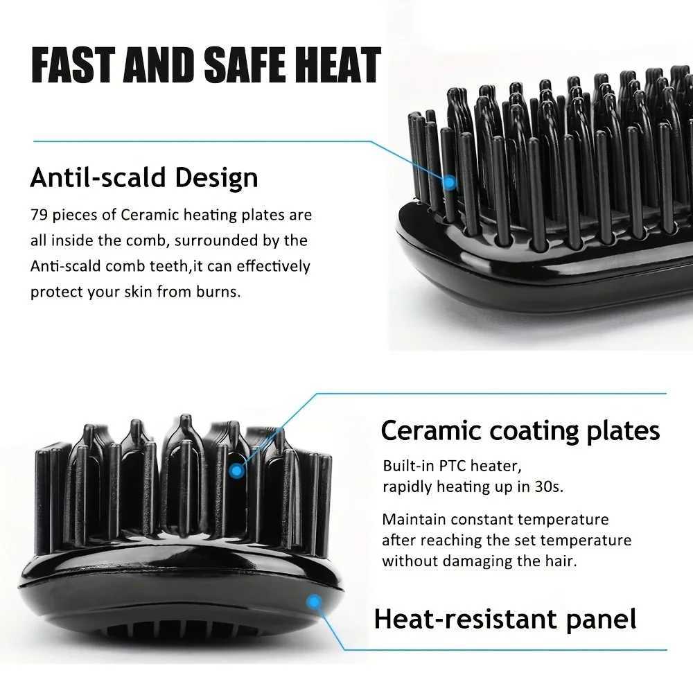 Ceramic Ionic Hair Straightener Brush Salon Fast Heating Hair Straightening Brush Anti-Scald Hair Beard Straightener CombT251122