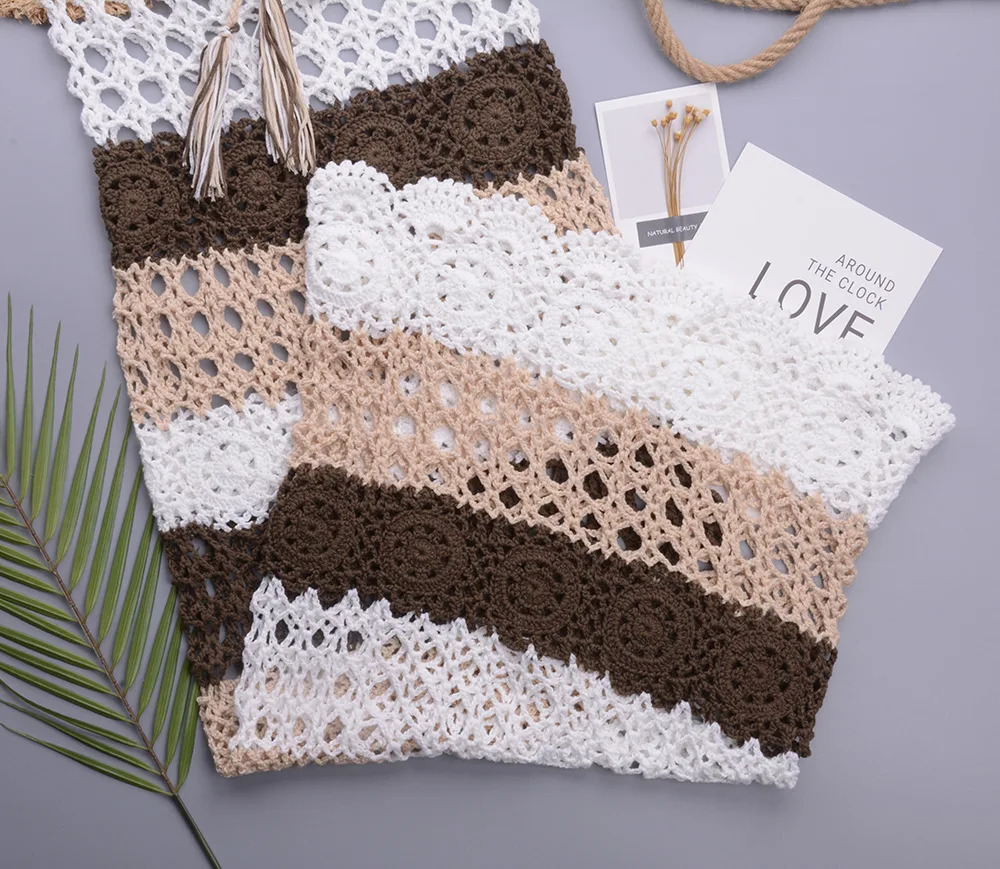 Melphieer 2024 multi crochet beach dress cut long top womens swimsuit bikini handmade knitted clothing 250415Z