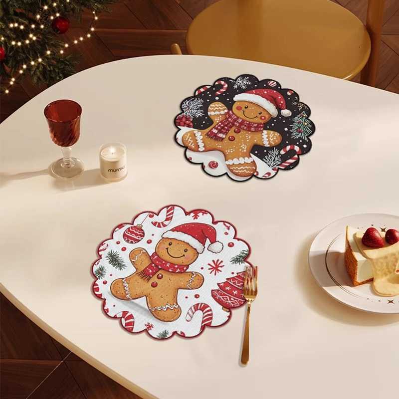 4pcs/set Christmas Placemat Cartoon Santa Claus Round Coaster Snowflake Dining Table Heat Insulation Pad Xmas Decor C251122