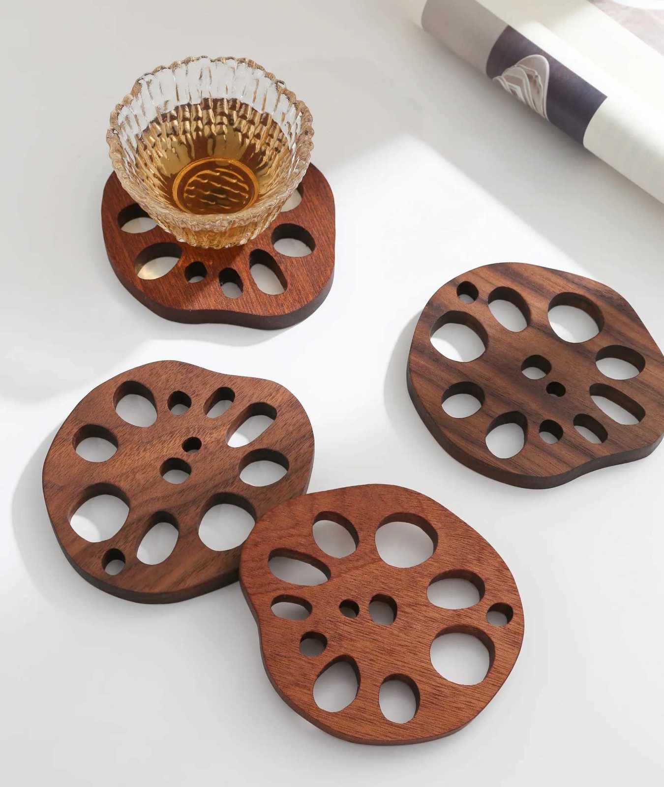 Black Walnut Lotus Root Slices Solid Wood Coaster Creative Mark Insulation Pad Anti Scalding Wooden Teacup Pad C251122