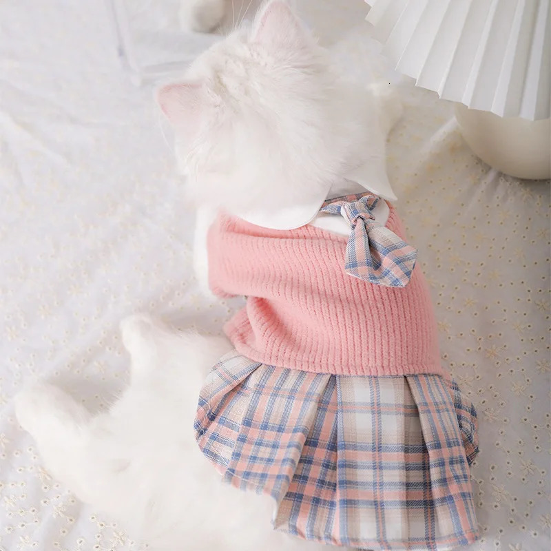 JK Sweater Dresses Pet School Uniform Puppy Spring Autumn Outfit Soft Knitted Skirt Shirts for Cat Rabbit Small Medium Dogs 251105 H260129