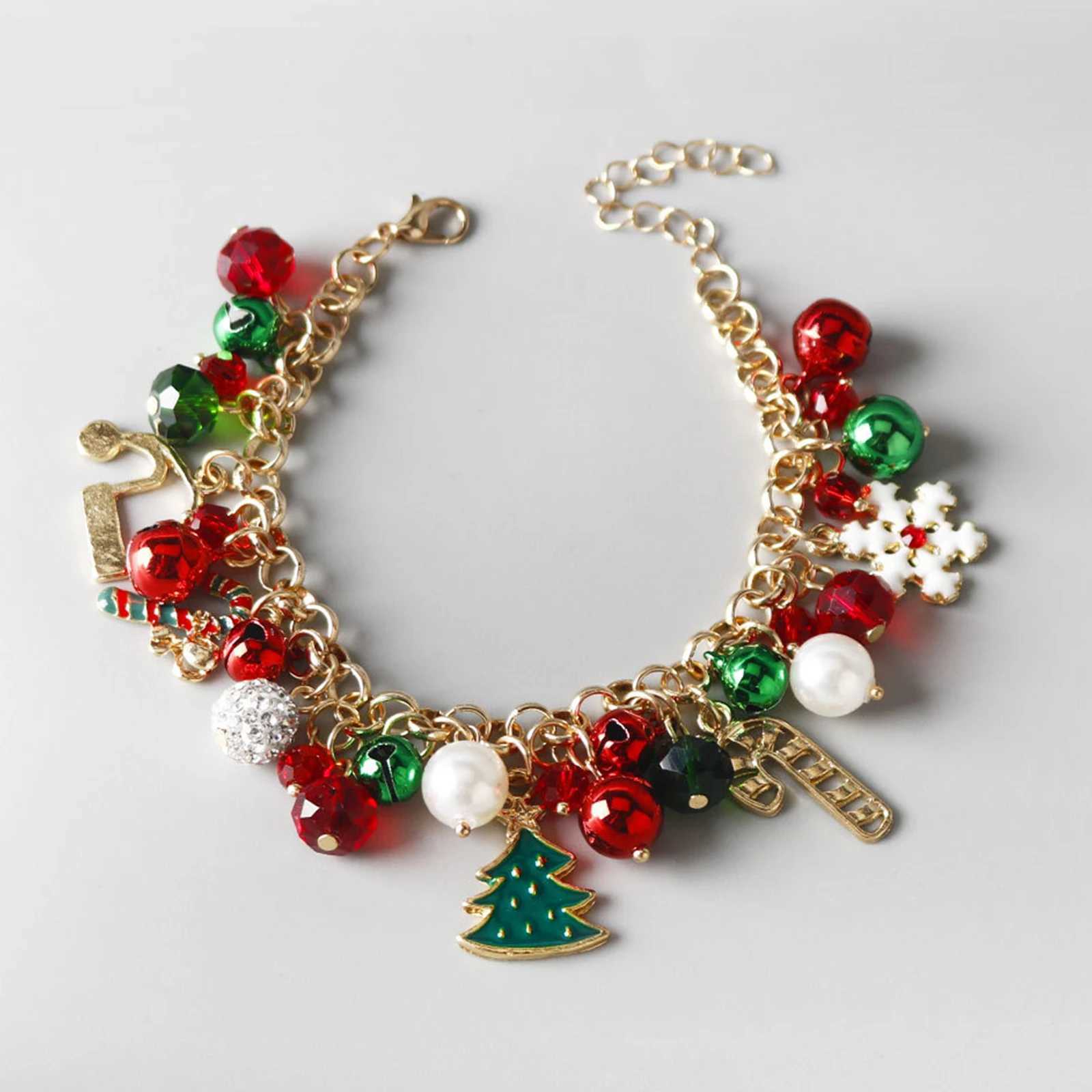 Christmas Bracelet Multi-Colored Rhinestone Bracelet Jingle Bell Beaded Bracelets for Women Christmas Party Jewelry Gift J251122