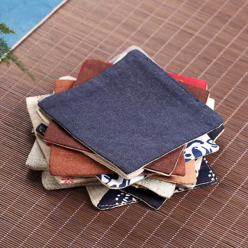 Cotton and Linen Kung Fu Tea Coasters Simple Solid Color Square Coaster Anti-scald Absorbent Heat Insulation Mat Home Mats C251122