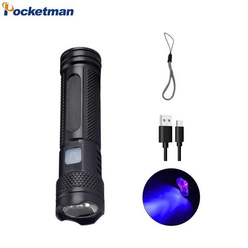 UV Flashlight Black Light USB Rechargeable 365nm Blacklight Mini Woods Lamp Handheld Powerful LED Ultraviolet Lights Flashlight C251122