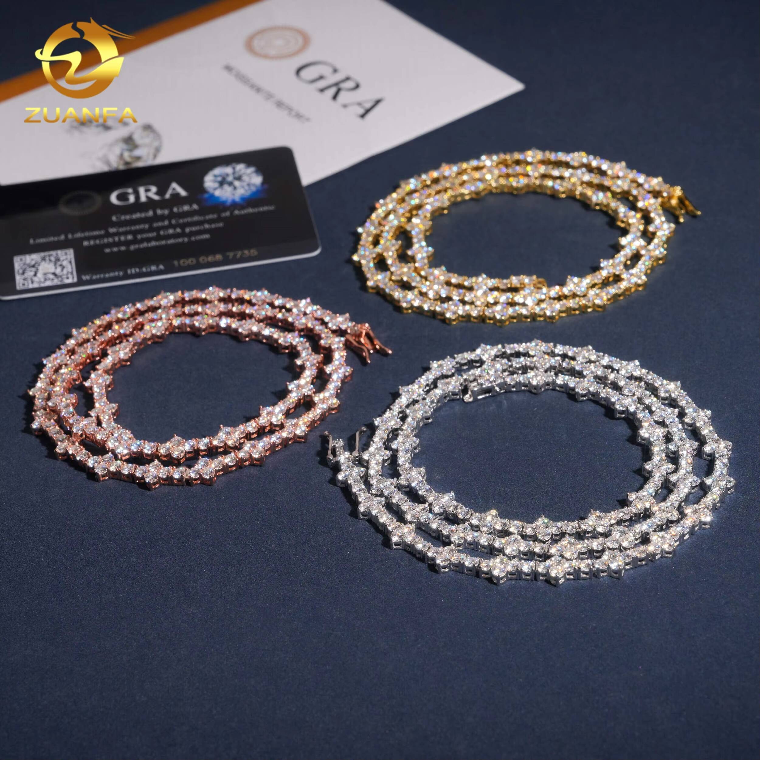 Pass Diamond Tester 925 Sterling Silver Hip Hop Fashion 3mm Cross Moissanite Tennis Chain Necklace