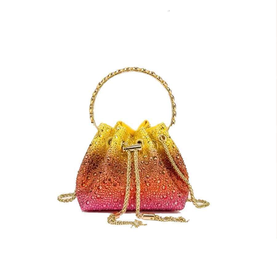 New Tassel Women S Shoulder Metal Ring Dia Bucket Bag Shiny Drawstring Handbag Tote Chain Crossbody Bags Evening Clutch Bag