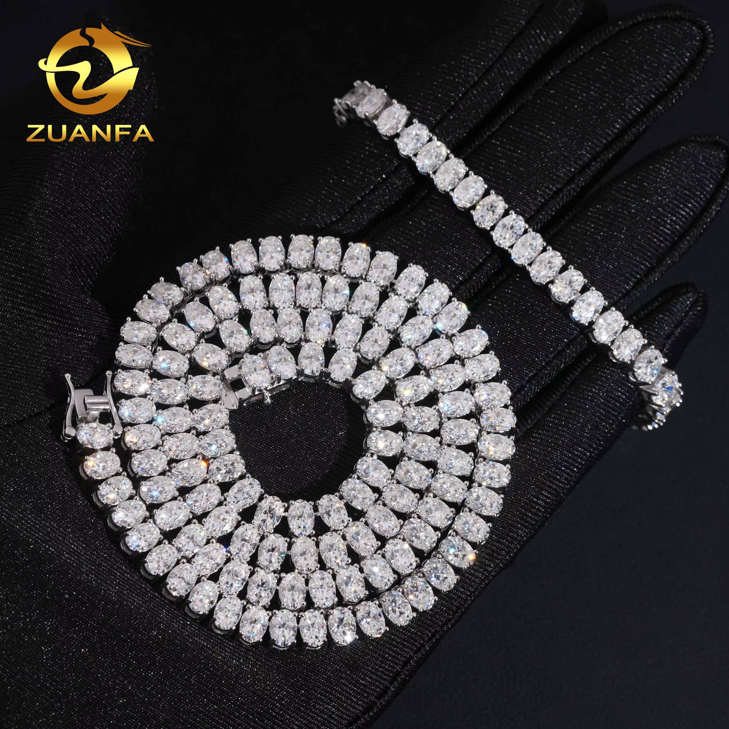Pass Diamond Tetser 46mm Oval Cut 925 Silver Moissanite Tennis Chain Fashion Tennis Necklace for Men Women