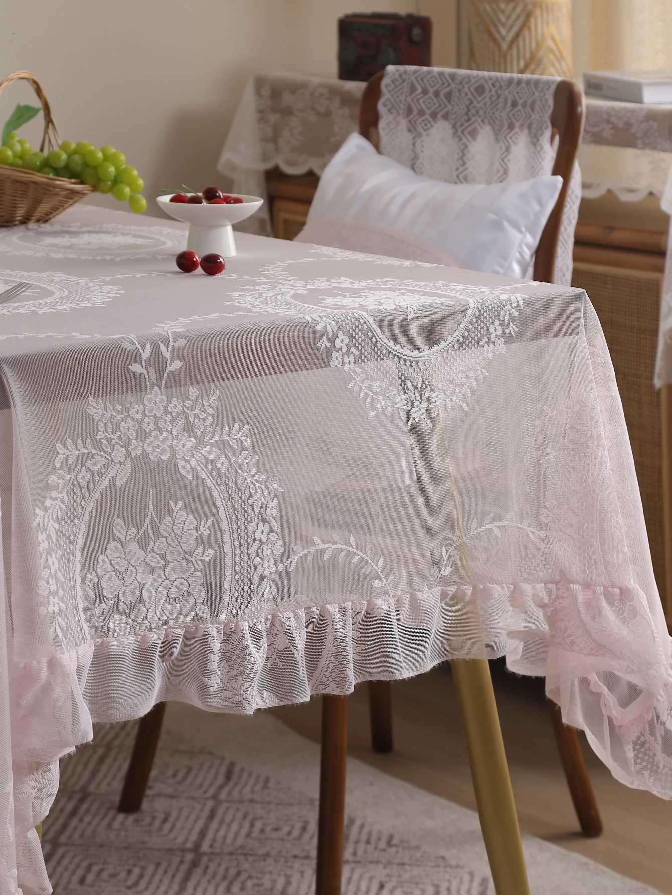 Rustic Pink Mirror Flower Lace Tablecloth Living Room Bedroom Dining Table Tablecloth Wedding Festival Home Table Decoration C251122