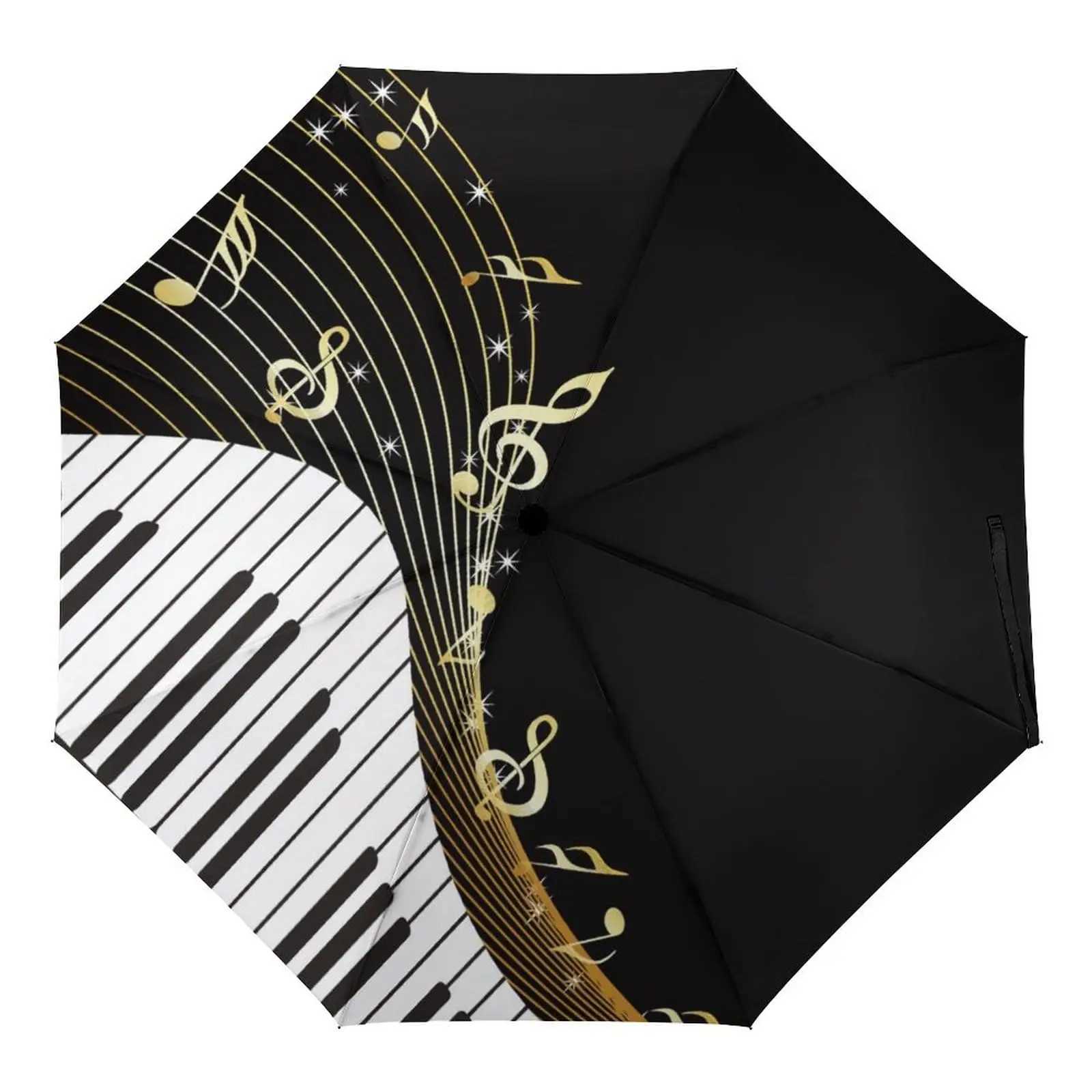 Black and White Musical Note Travel Umbrella Music Theme Folding Rain Umbrellas Windproof Compact Lightweight for Adults TeensM251122