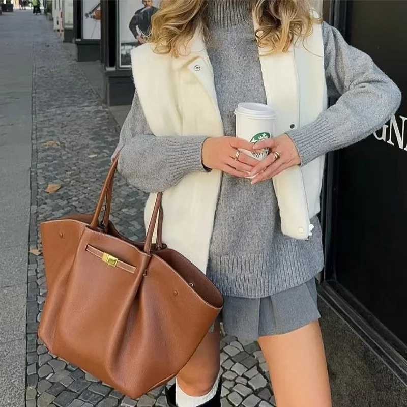 Litchi patterned wing shoulder bag large capacity European and American retro tote bag fashionable and versatile K251121