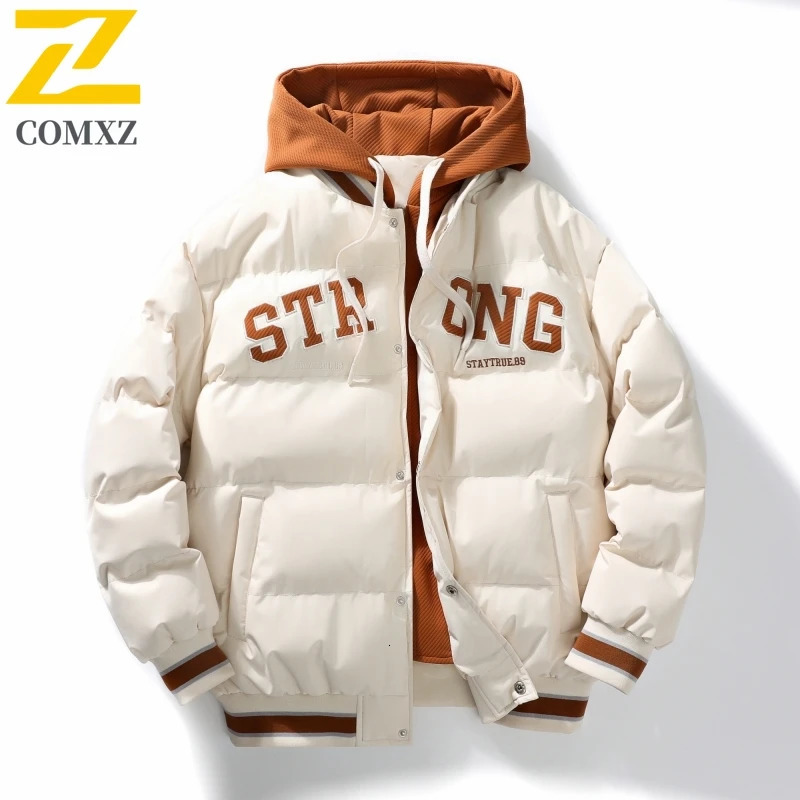 Men Down Cotton Jacket Autumn Winter Fashion Color Block Warm Thick Trend High Street Hooded Two Coat Man Casual 251110
