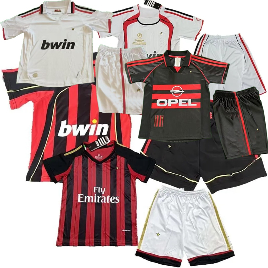 90 91 92 93 94 95 96 97 98 99 00 01 06 07 08 09 10 11 12 13 14 retro MALDINI KAKA kids soccer jersey sets milanS RONALDINHO PIRLO IBRAHIMOVIC PATO ACs football Boys girls shirt