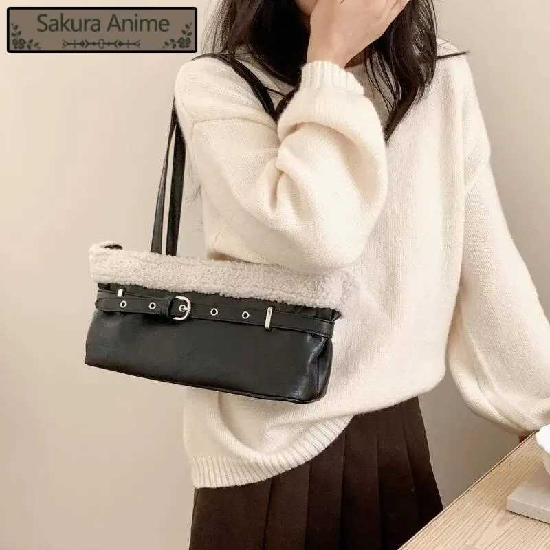 Fashion Fur Patchwork Elegant Shoulder Bags Design Office Lady Chic Belt Underarm Bag 2025 Sweet Y2k Purse And Handbags K251121