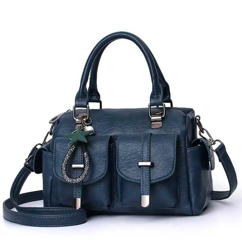 Female Boston Bag New Fashion Handbag Soft Leather Large Capacity Mother Bag Retro WomenS Shoulder Bag Multi-Pocket Female BagT251122
