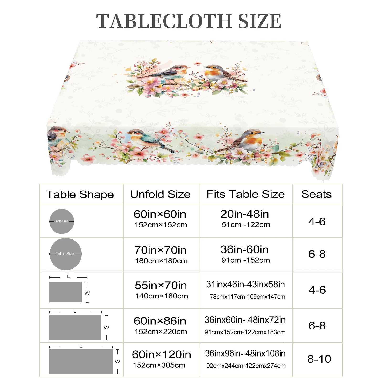 1 Piece of Spring Flower and Bird Round and Rectangular Tablecloths Various Sizes Available Spring Flower and Bird Pattern Printed Decorative Tableclo