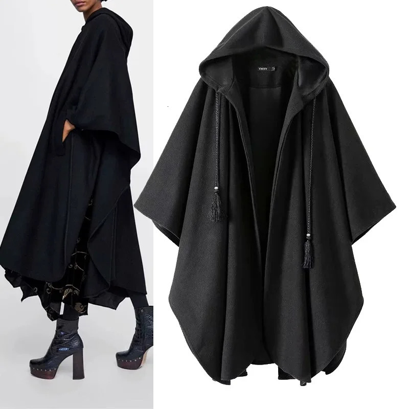 2025 Autumn Winter Irregular n Oversize Wool Coat Hooded Cloak Women Vintage Casual Woolen Cape 251112