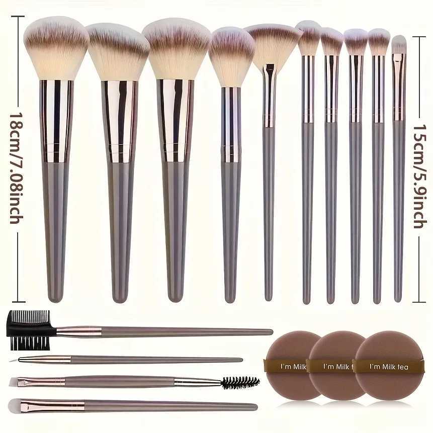 15-Piece Premium Makeup Brush Set with Blending Sponge - Ultra Soft Synthetic Hair Complete Cosmetic Kit Ideal Gift Travel C251122