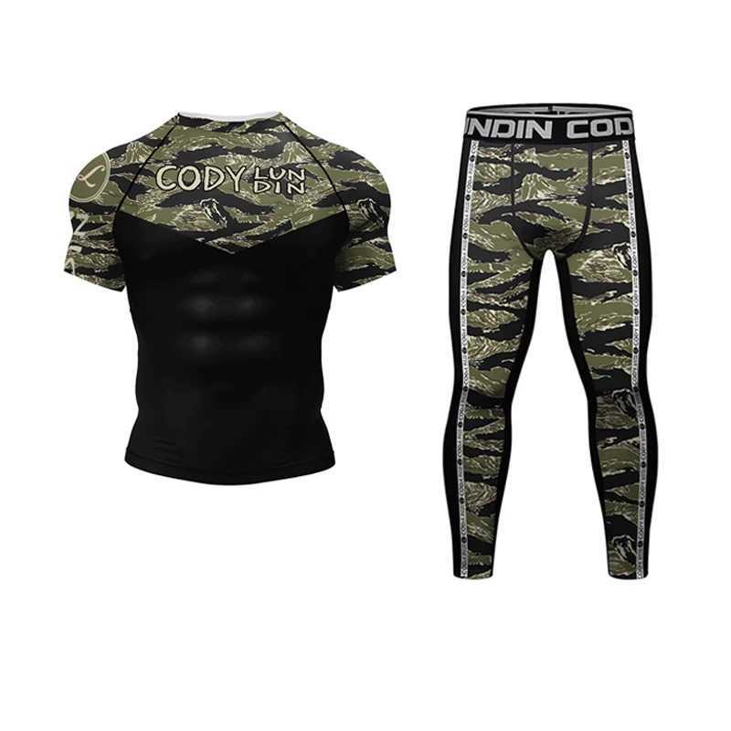 Taekwondo Rashguard Jujutsu MMA T-shirt+pants set mens Rash Guard grappling Bjj Gi boxing sportswear gym Muay Thai shorts set W250422
