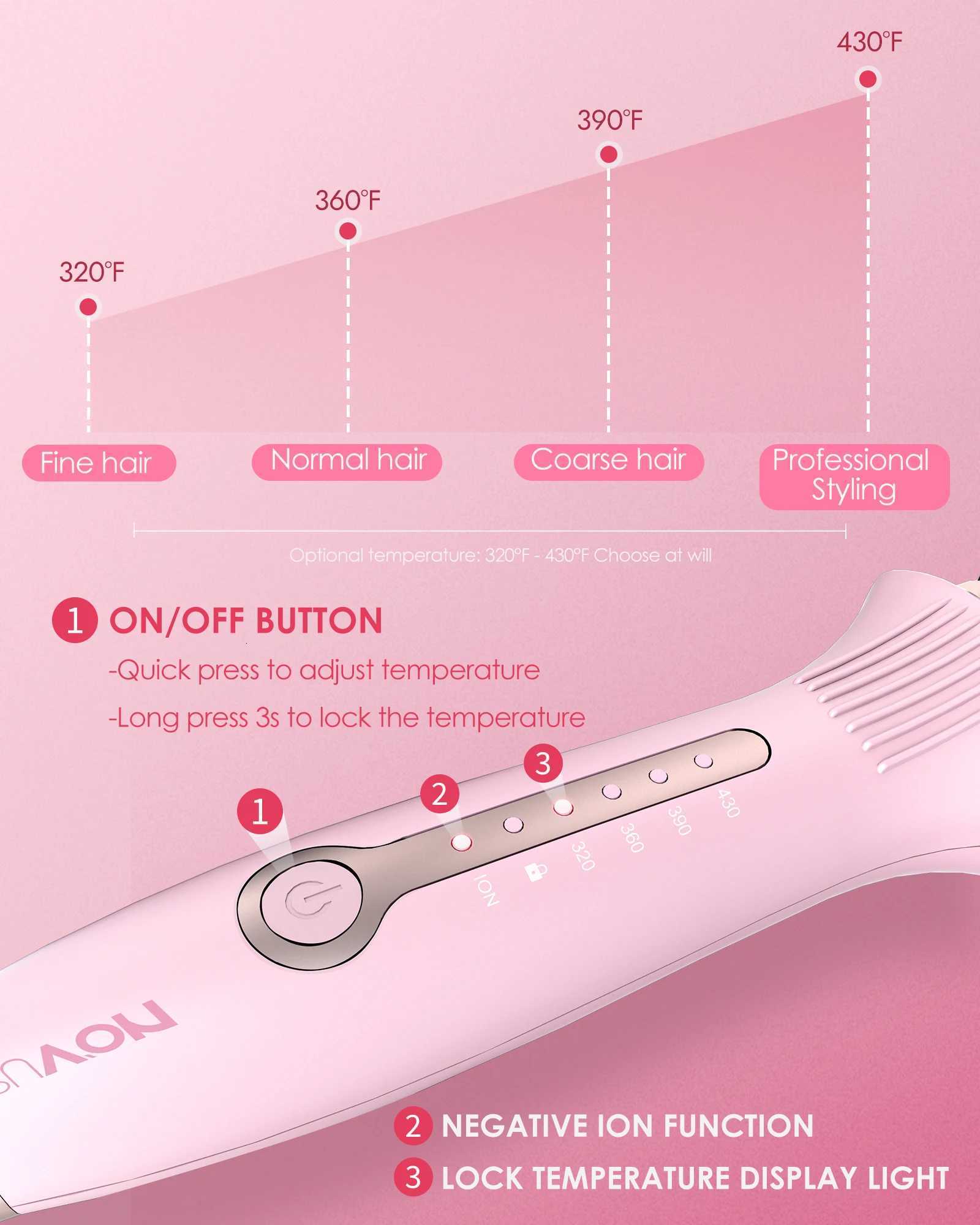 Ionic Hair Straightener Brush 4 Temps 30s HeatingAuto-Off Anti-Scald Ceramic Straightening Comb Fast Heating for Home SalonT251122
