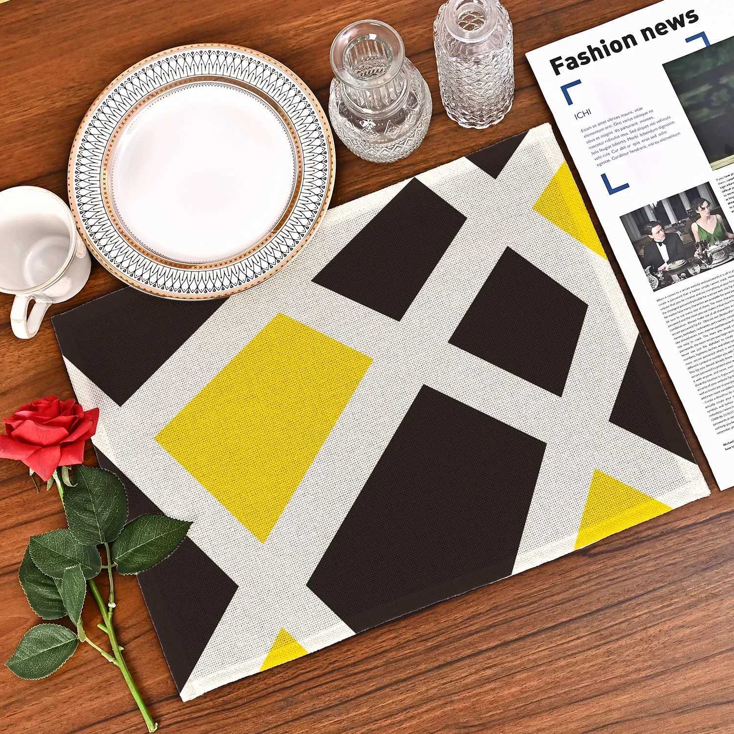Simple Geometric Gray And White Green Gold Color Placemat Dining Table Mat Non-slip Kitchen Plate Mat Bowl Coaster Deco C251122