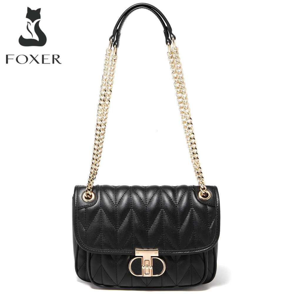 FOXER Women Leather Shoulder Bag Lady Classic Quilted Chain Crossbody Handbag Chrismas Valentine S Day Gift Bag