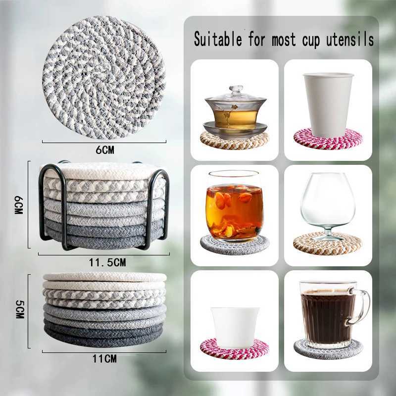 8Pcs Cup Coasters for Drinks Absorbent Woven Coaster Set with Holder Farmhouse Cloth Fabric Cup Coasters for Coffee Tea C251122