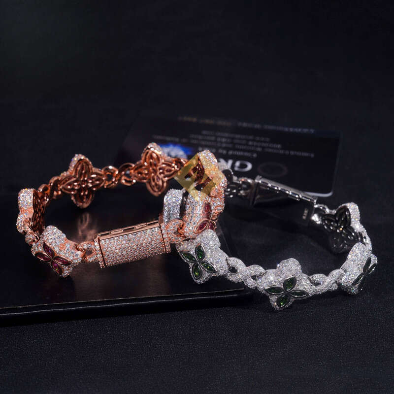 Fine Jewelry Flower New Fashion Clover Bracelets Sterling Sier Gold Plated Moissanite Cuban Chains