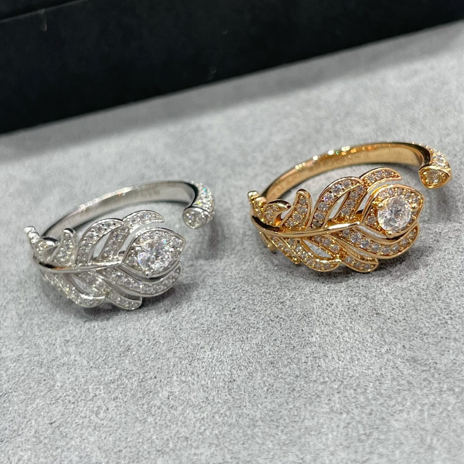ADITA designer feather ring t0p quality for women 5678 size 925 silver gold plated 18K never fade with box 016