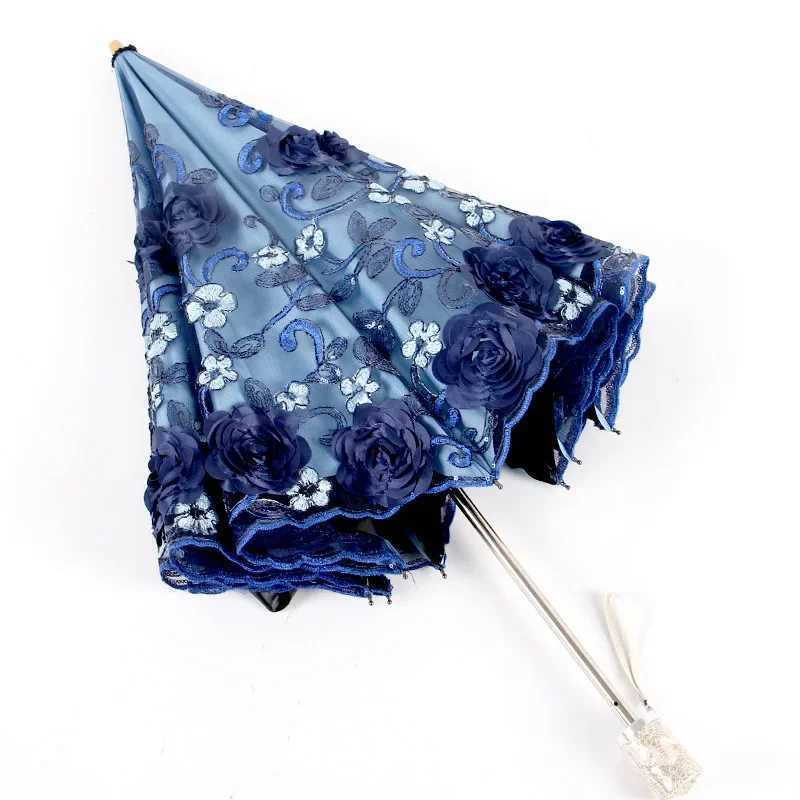 Lace Embroidered Two Folding Umbrella for Double-layer Embroidered Anti-UV Sunscreen Parasol Women Windproof Rain UmbrellasM251122