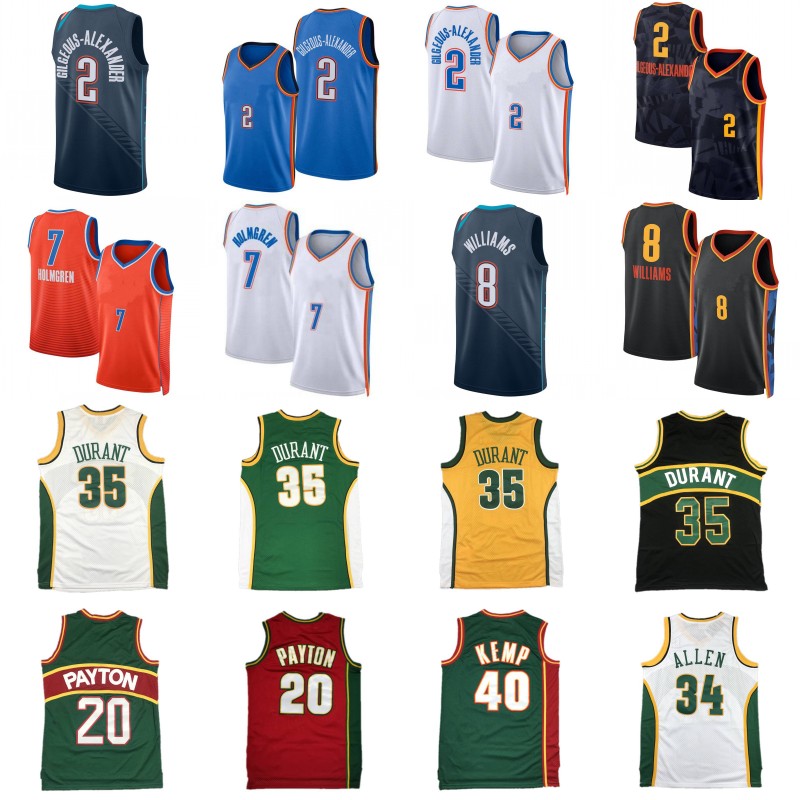 SGA Shai Gilgeous-Alexander Chet Holmgren Jaylin Williams City Basketball Jersey Mens 35 Kevin Durant Ray Allen Gary Payton Rain Man Shawn Kemp Retro shirt