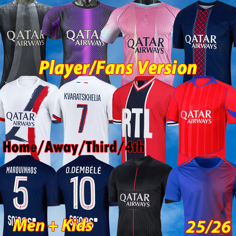 3XL 4XL BARCOLA maillot 2025 2026 Final psges Jerseys HAKIMI VITINHA 4th Player fans MARQUINHOS KVARATSKHELIA Maillots DEMBELE Long Sleeve 25 26 Soccer Kids kits etc.