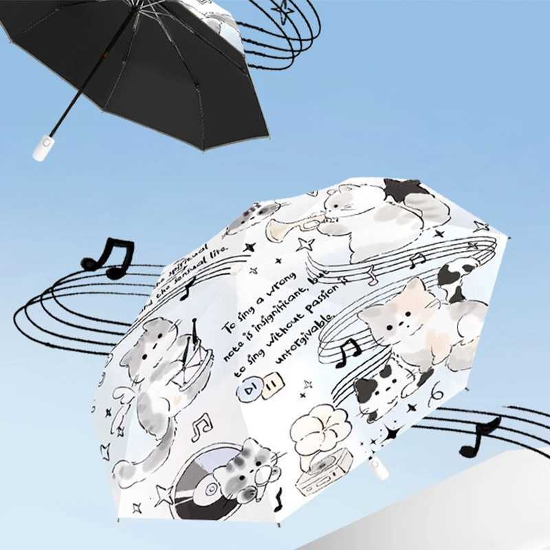 Umbrella Music Cat Fashion Automatic sun umbrellas Wind rain UV resistant Anti rebound portable folding rain umbrella ParasolM251122