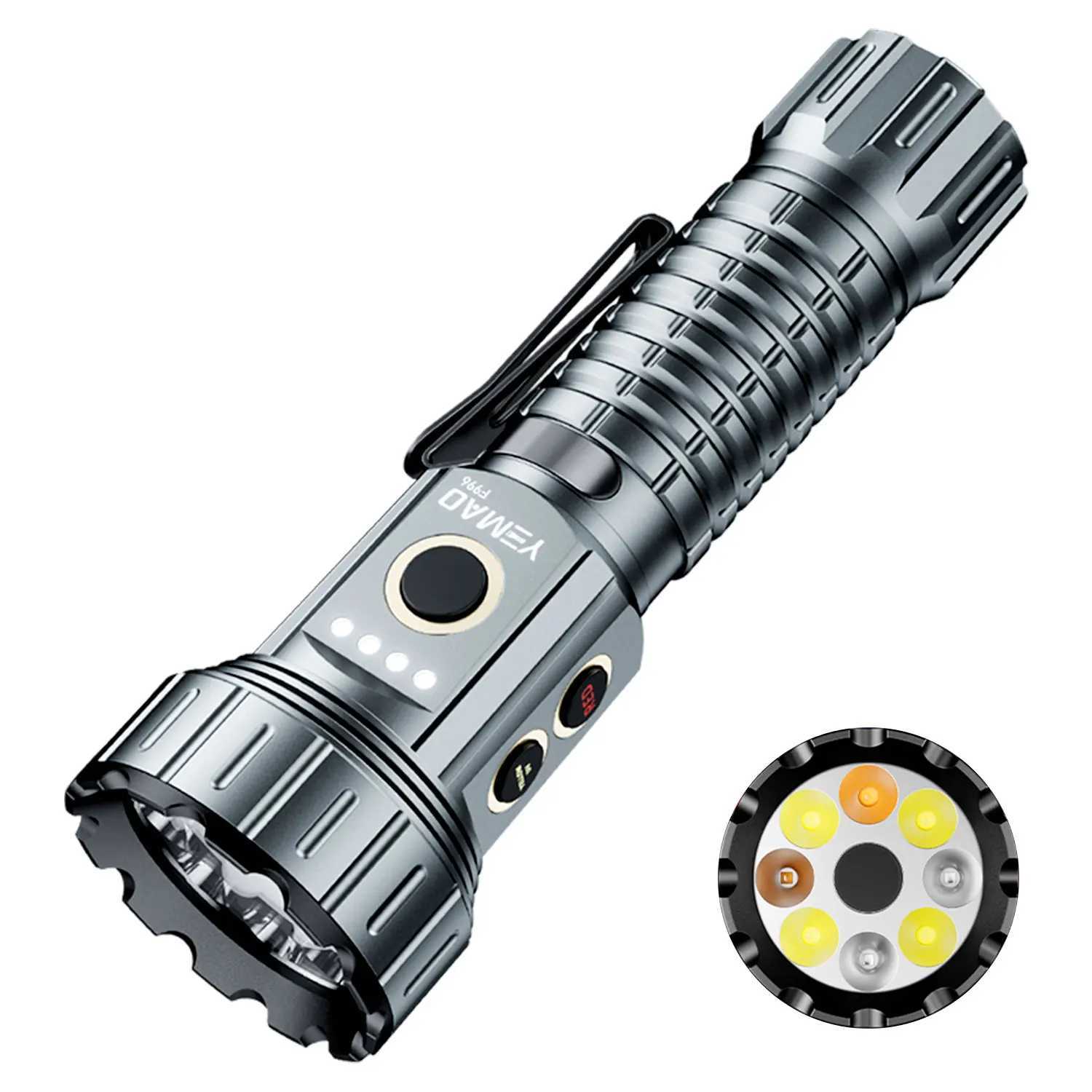 YM-F996 Six-Color Light Source 2000LM Handheld Flashlights with Clip Magnetic Rechargeable Torch For Outdoor Camping UV Light C251122