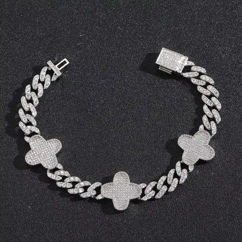 Fashion 8mm Jewelry Cuban Bracelet Men Hip Hop Iced Out 5A moissanite Lucky Clover Necklace for Women