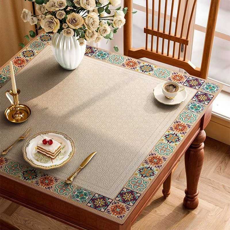 American Retro Tablecloth Waterproof Oil Resistant Heat-resistant Washable Table Mat Premium Leather Coffee Tablecloth C251122