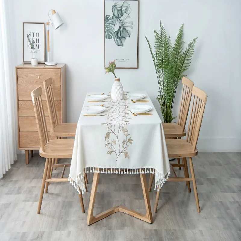 2025 new imitation cotton and linen dustproof tablecloth waterproof and oil-proof dining table embroidery tablecloth rectangle C251122