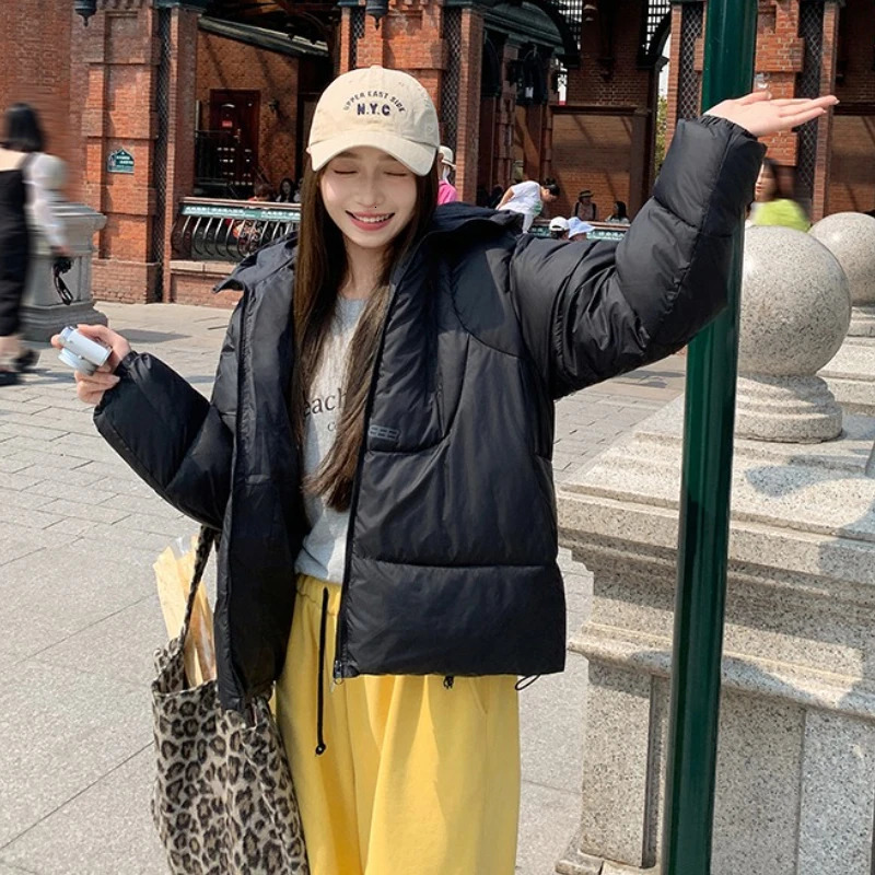 Autumn Winter 2025 Women Parkas Coat Korean Loose Hooded Thicken Warm Short Down Cotton Padded Jacket Female Outerwear Tops 251110